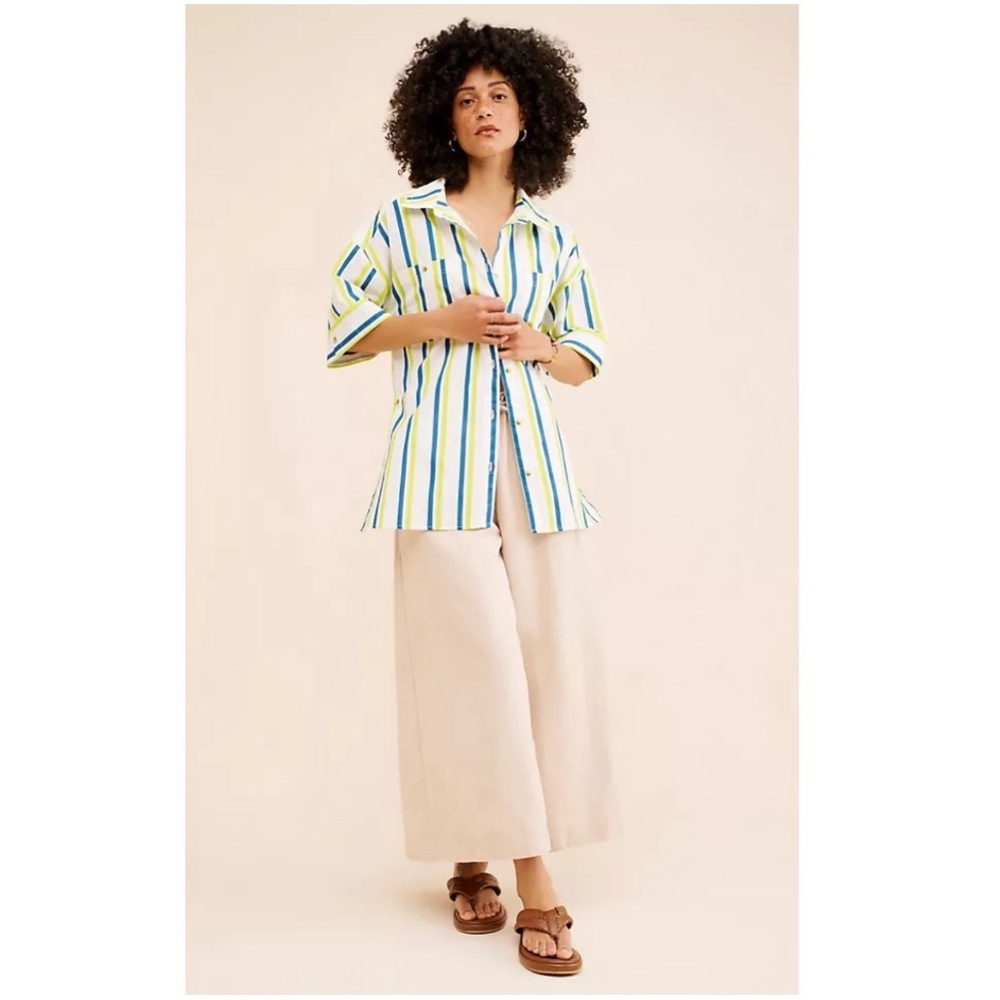 Anthropologie Boxy Striped Oversized Tunic Button Down Poplin Shirt White XL - Picture 12 of 12